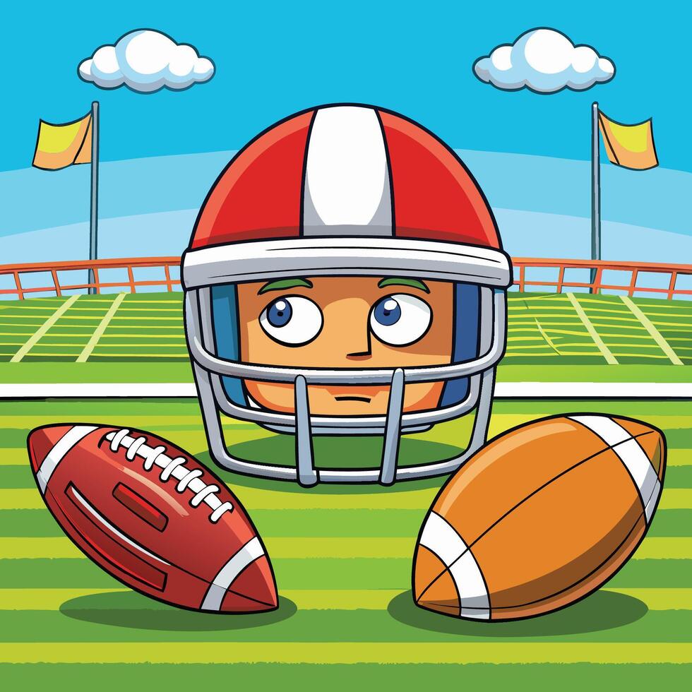Rugby Helmet and Ball Lying on Sports Field After Intense Game vector