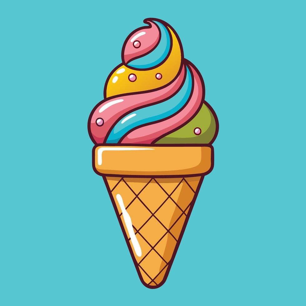 Cartoon Illustration of a Sweet and Refreshing Ice Cream Cone on a Hot Summer Day vector