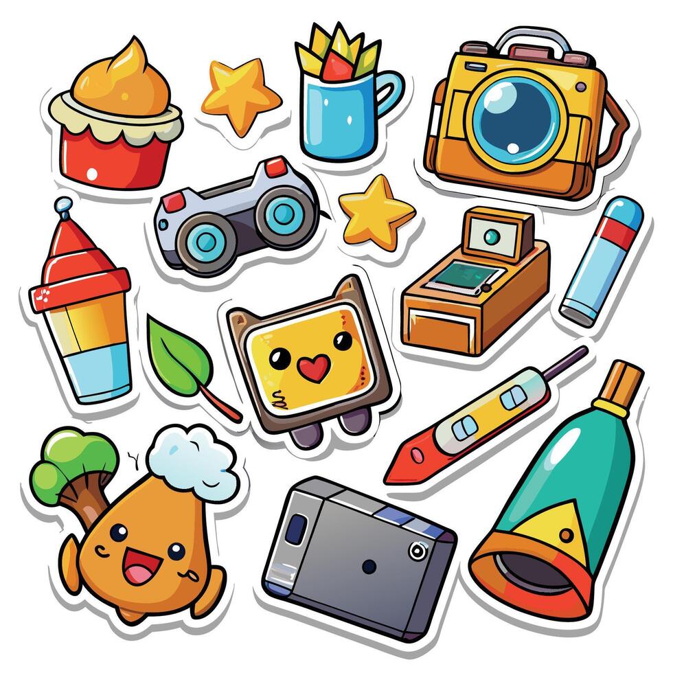 Cheerful Cartoon Illustration of a Sticker Collection Hobby vector
