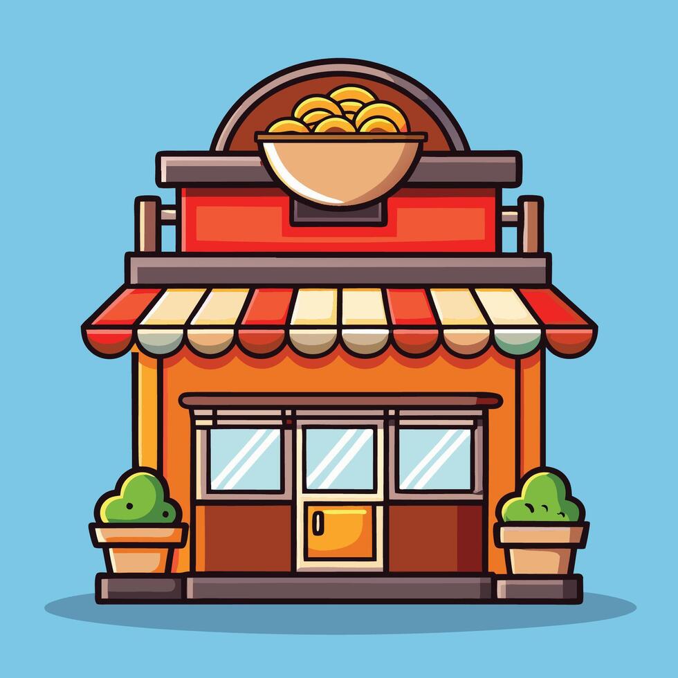 Cartoon Icon Illustration of a Quaint Ramen Noodle Shop Building with Traditional Japanese Architecture vector