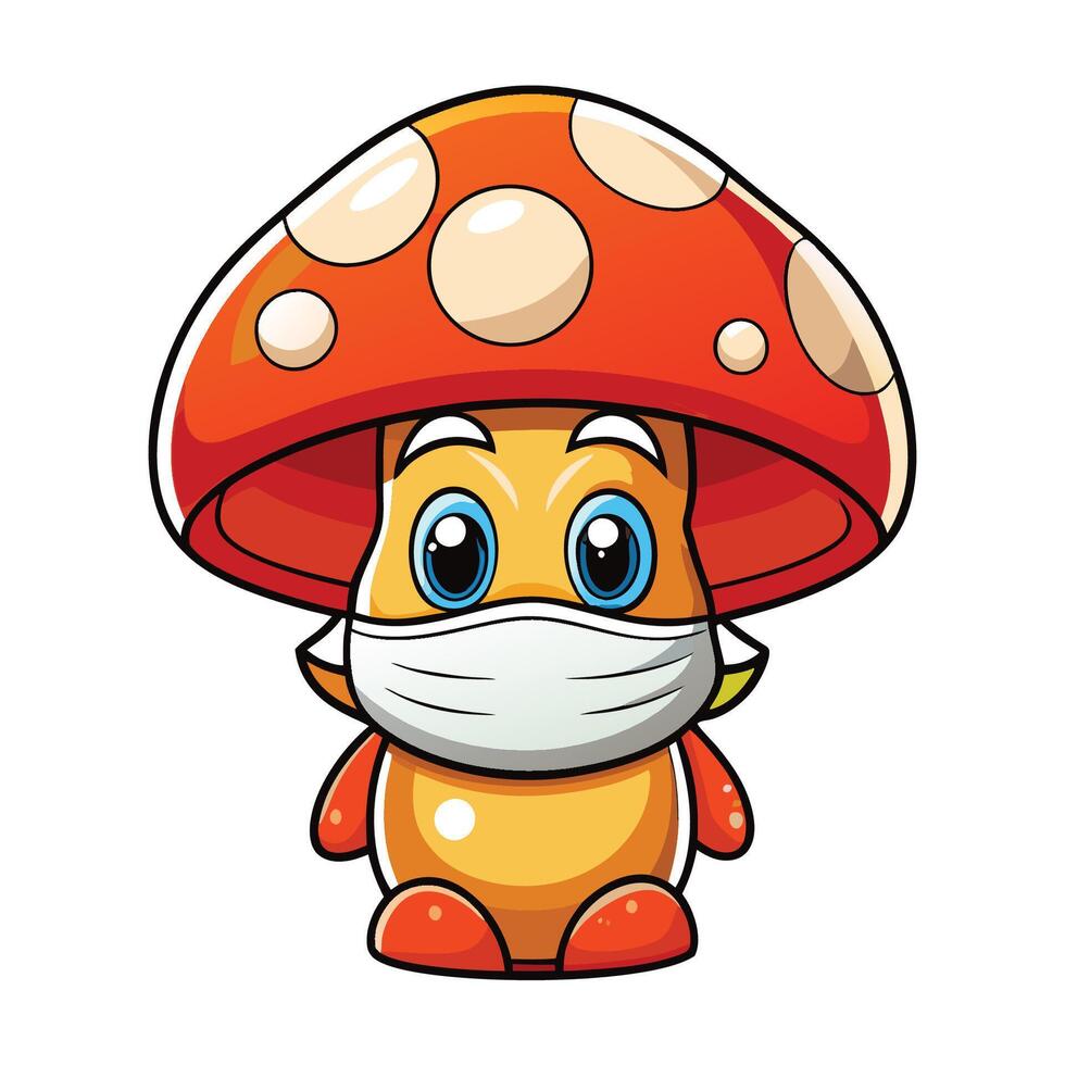 A cartoon mushroom wearing a medical mask vector