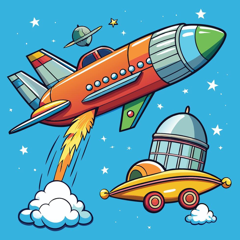 Futuristic Spaceship Soaring Through the Galaxy as a Plane vector