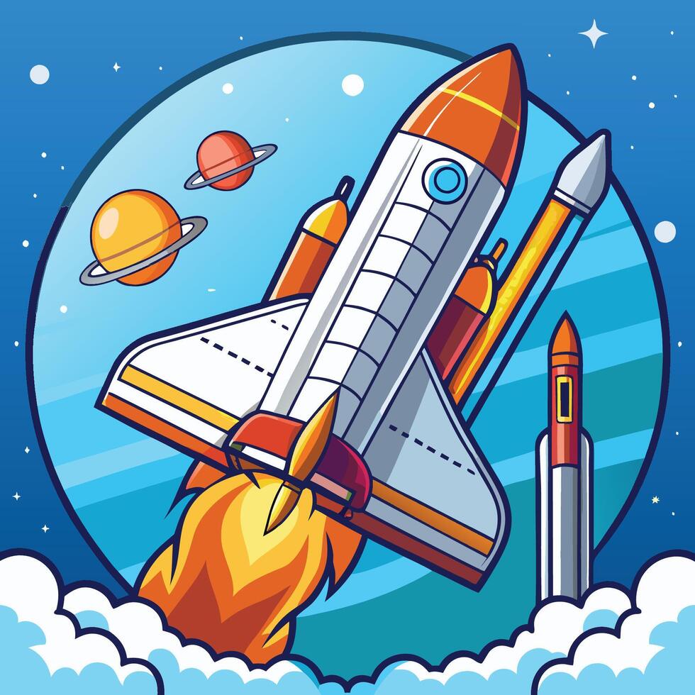 Captivating Illustration of a Space Shuttle Plane Ascending into the Sky vector