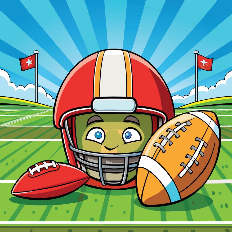 Helmet and Rugby Ball Ready for Action on Field vector