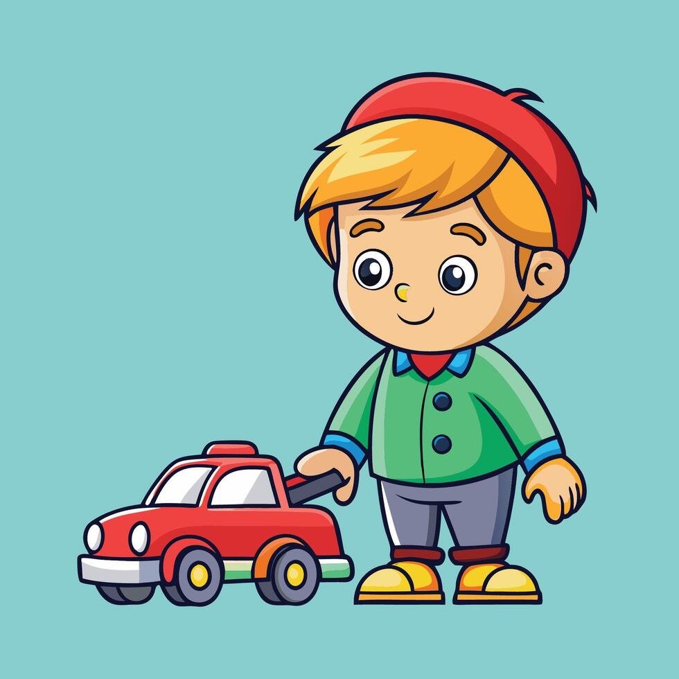 Animated Icon Depicting an Adorable Child Enjoying a Toy Car vector