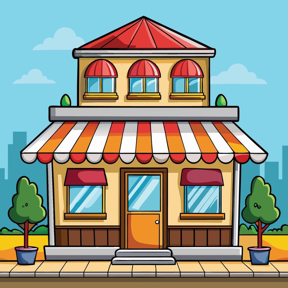 Humorous Cartoon Depicting the Construction of a Store Building vector
