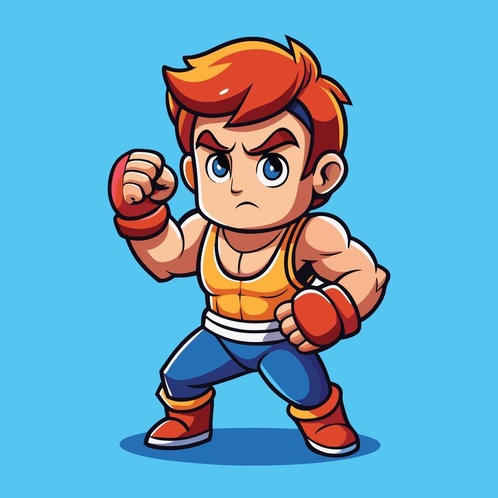 Cute Cartoon Icon of a Male Character Engaged in Playful Combat vector