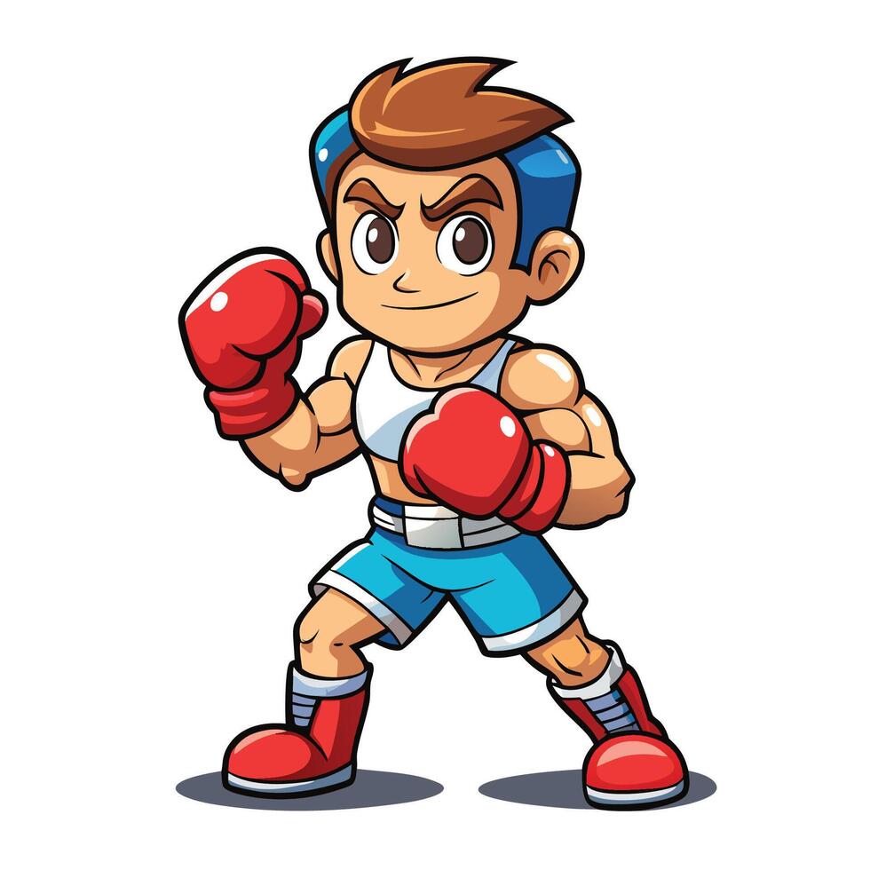 Adorable Cartoon Man Boxing with Fierce Determination vector