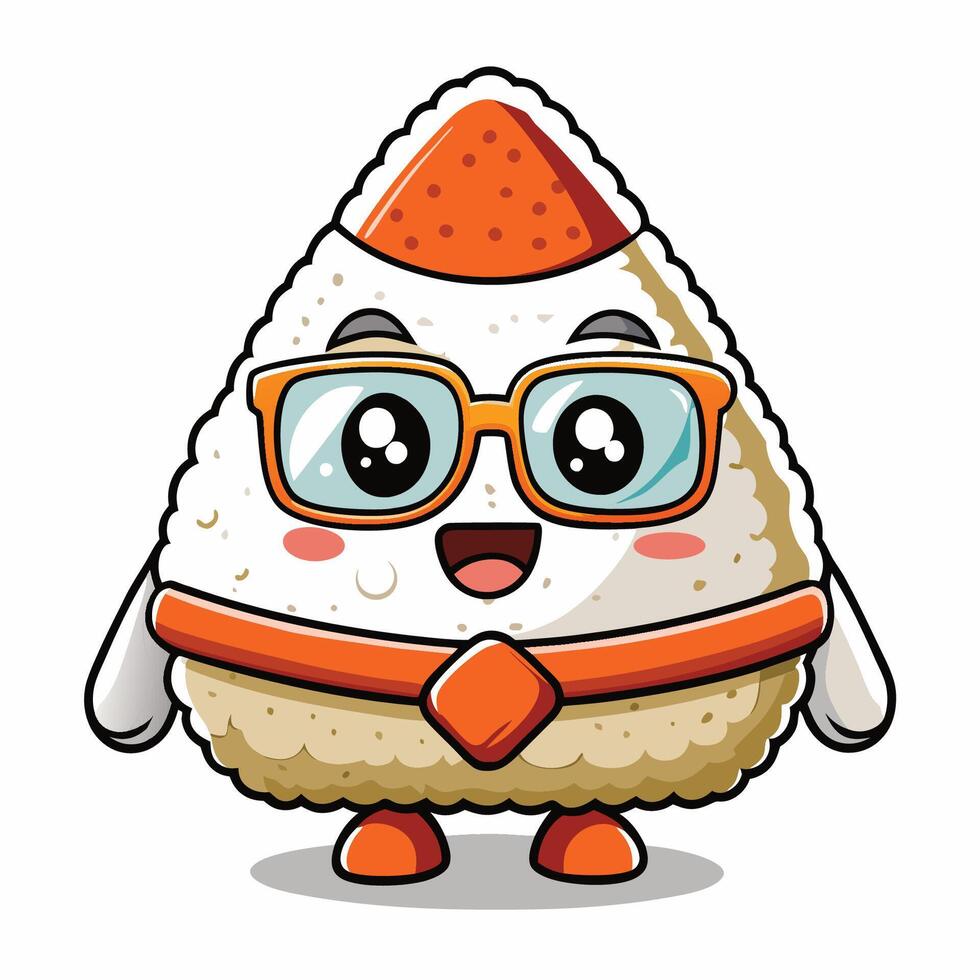 Adorable Sushi Onigiri Wearing Glasses A Culinary Cartoon Delight vector
