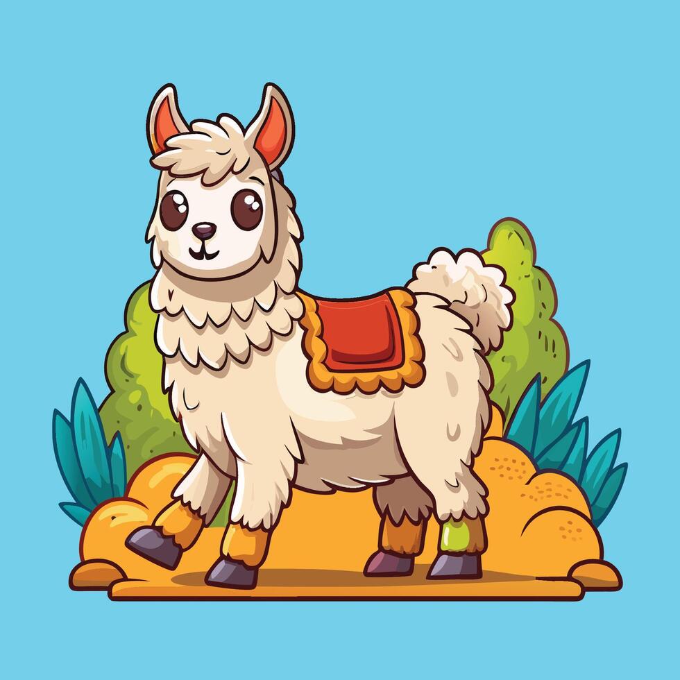 Adorable Cartoon Icon of a Walking Llama or Alpaca in Cute Style vector
