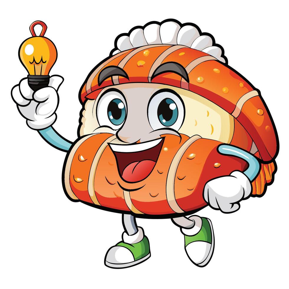 Creative Sushi Salmon Idea Inspiration with Bulb and Cartoon Icon vector