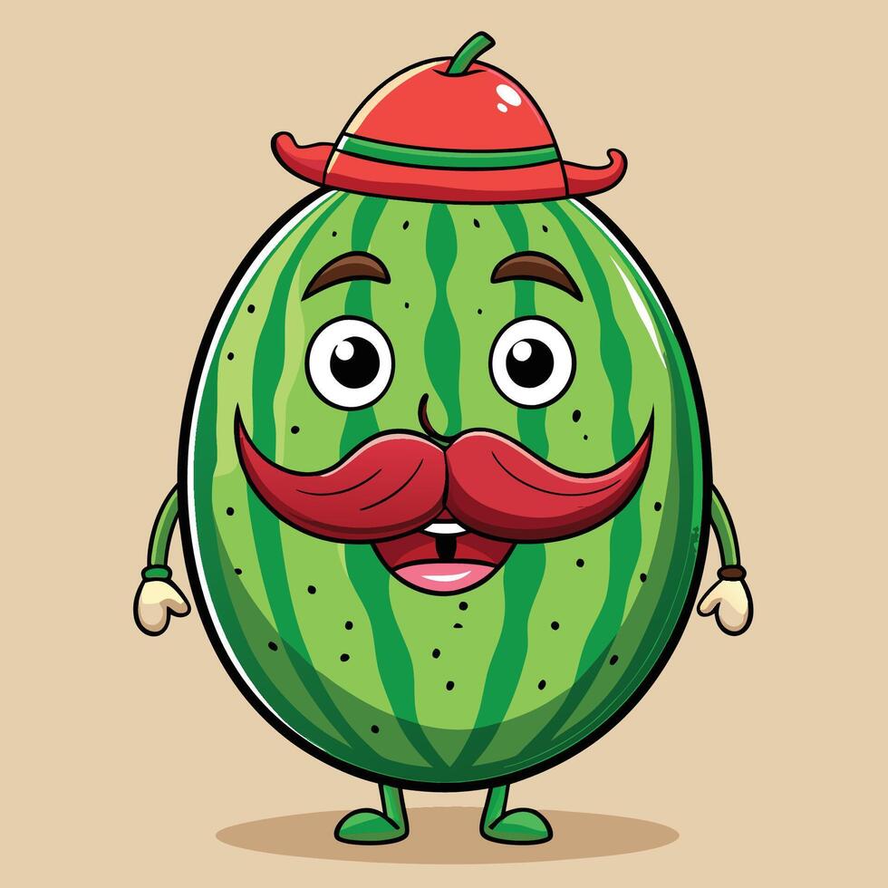 Adorable Cartoon of a Mustachioed Man in a Watermelon Disguise vector