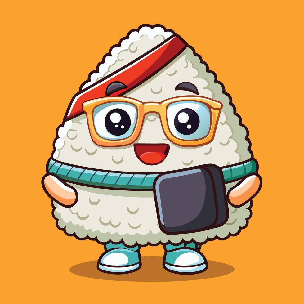 Adorable Anime-Style Sushi Wearing Glasses with Cute Expression vector