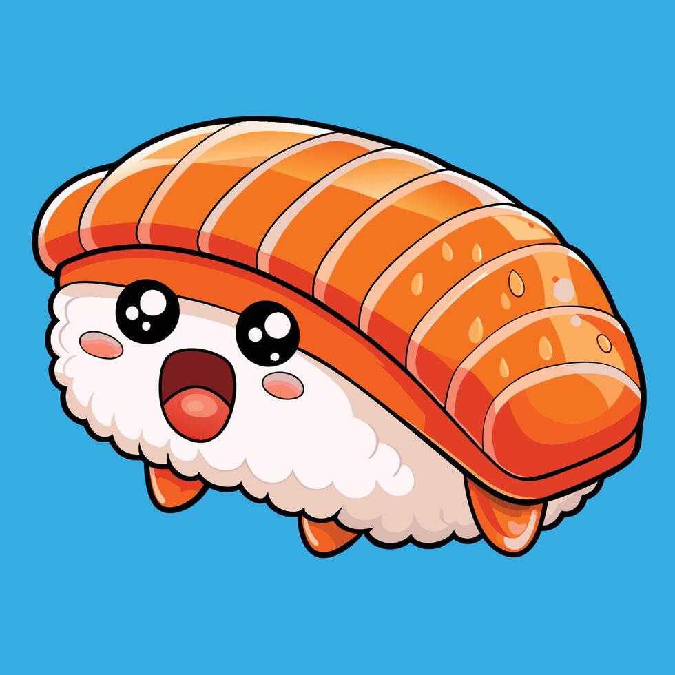 Cartoon Illustration of Crying Sushi Salmon Expressing Sadness and Disappointment vector