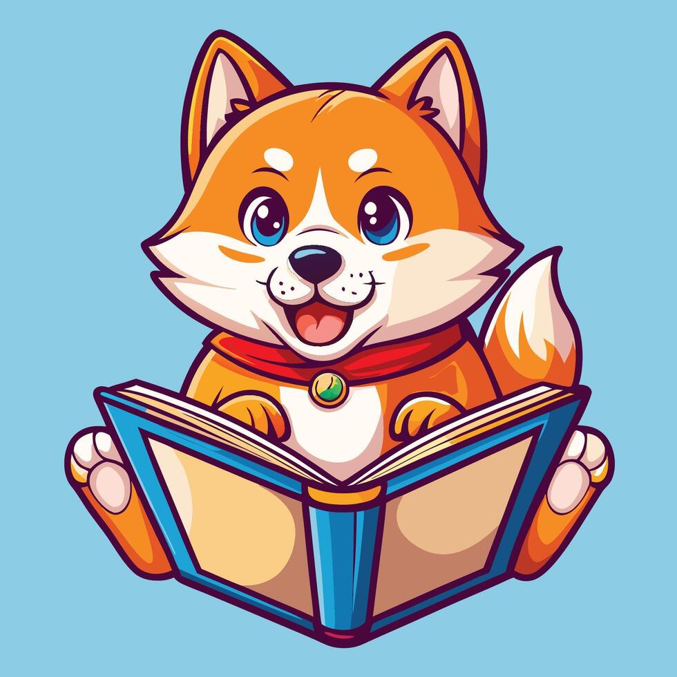 Adorable Shiba Inu Pup Lost in the World of Books vector