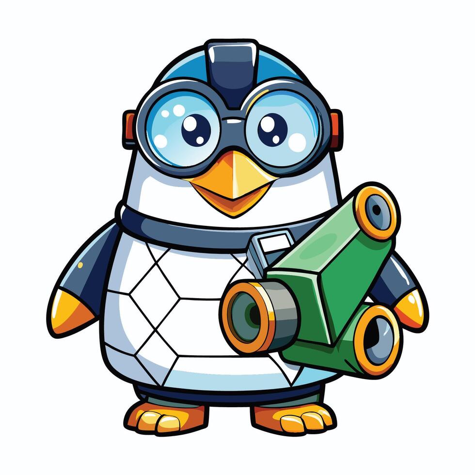 Cute Cartoon Penguin Wearing Binoculars with a Playful Expression vector
