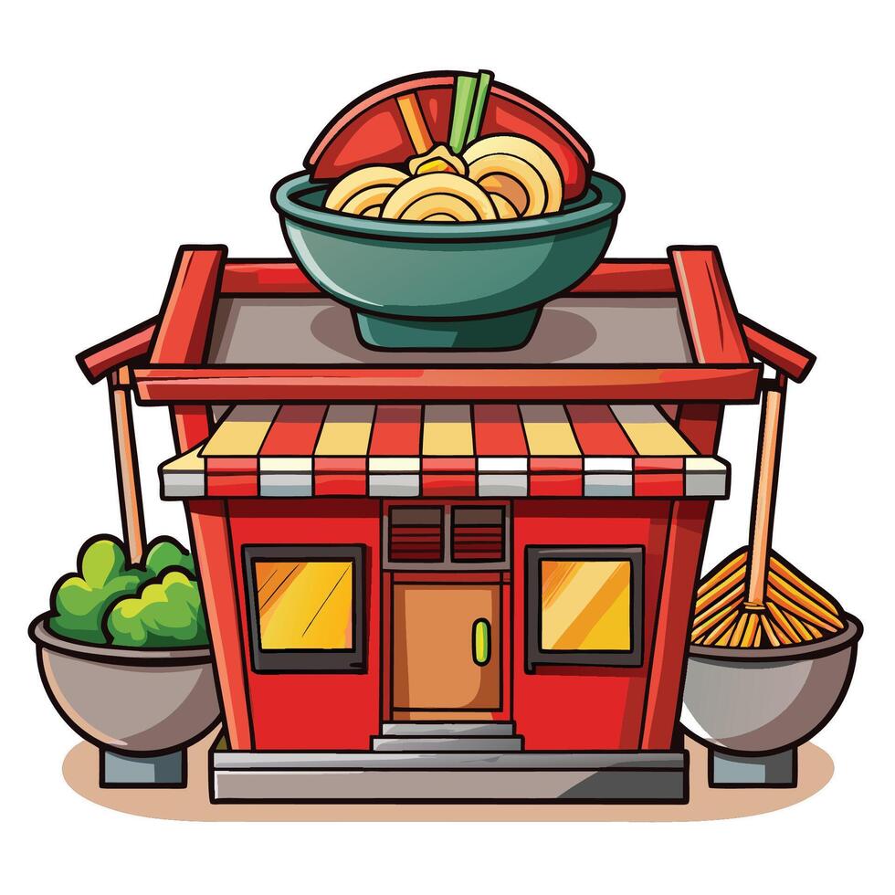 Cartoon Icon Illustration of a Cheerful Ramen Noodle Restaurant vector