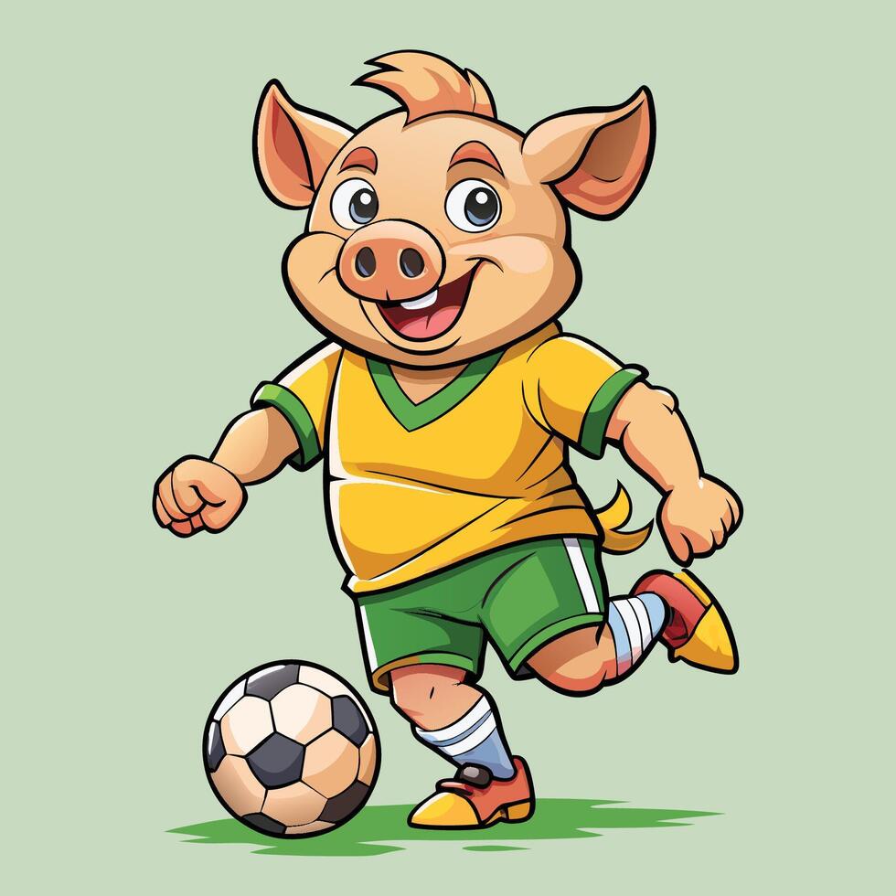 Cute Pig Playing Soccer with Enthusiasm and Determination vector