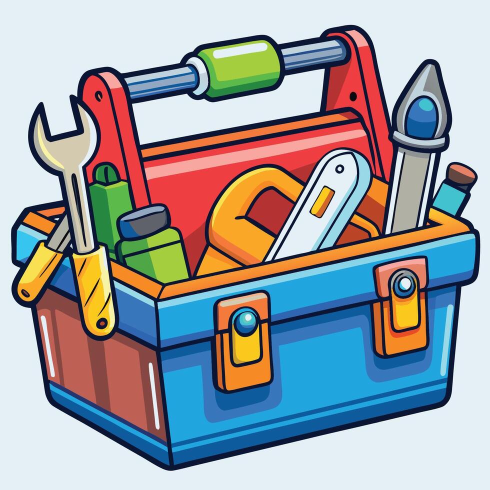 Illustrated Toolbox with Essential Tools for Home Improvement and Handywork vector