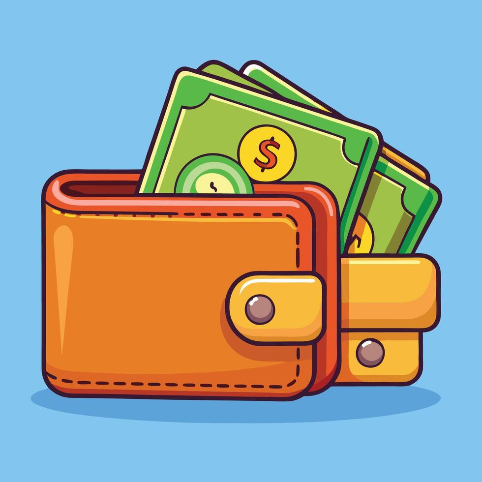 Cartoon Wallet and Money Illustration with Doodle Elements for Financial Concepts vector