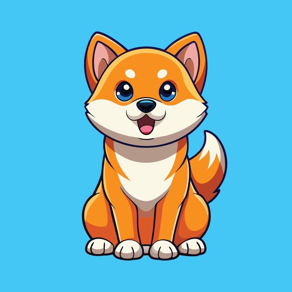 Adorable Sitting Shiba Inu Cartoon with Big Eyes and Floppy Ears vector