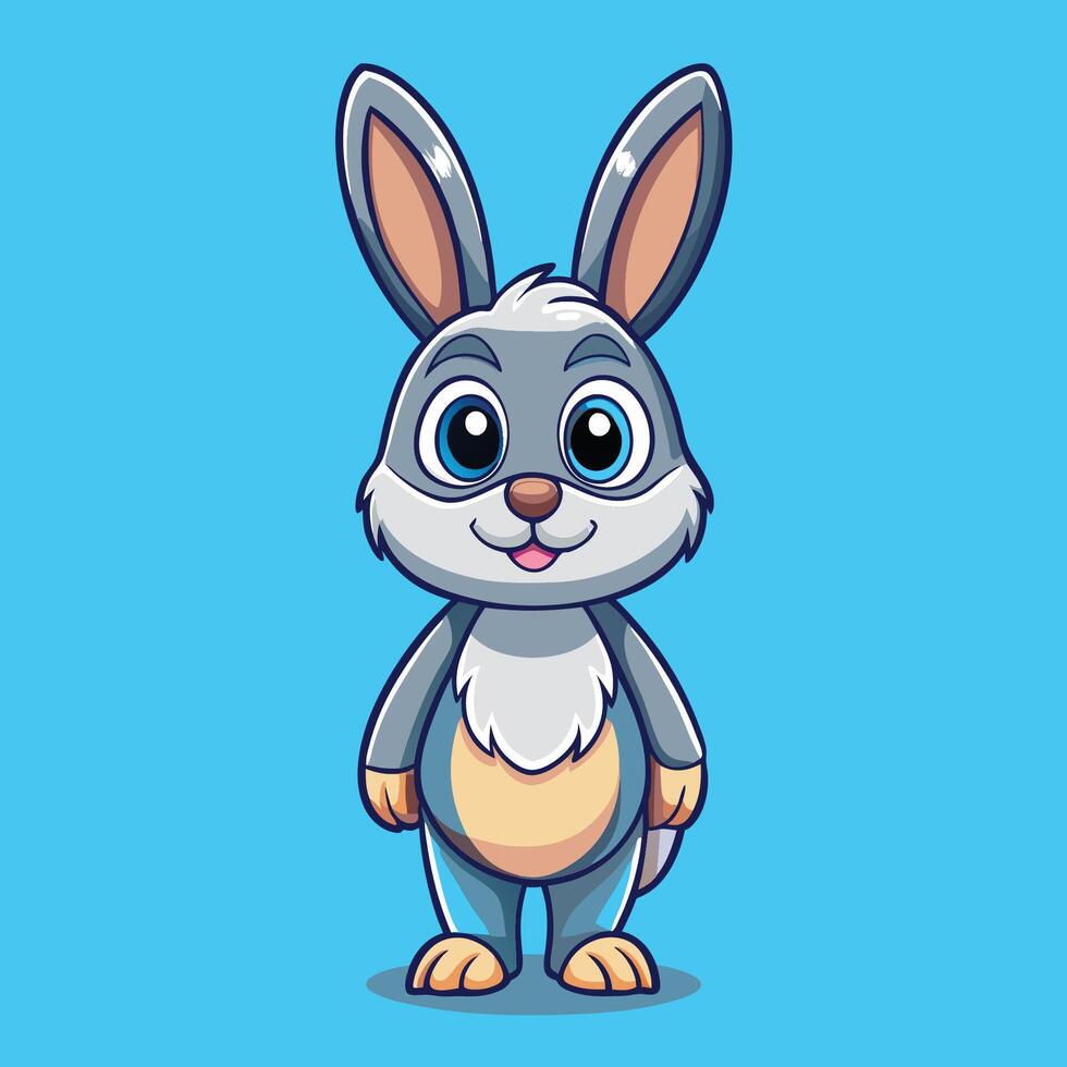 Adorable Cartoon Illustration of a Standing Rabbit with Perky Ears and Expression vector