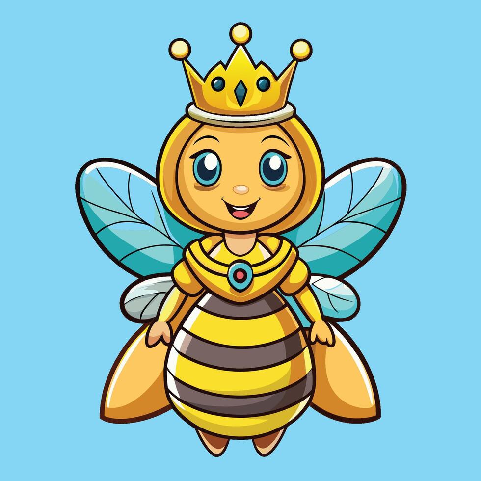 Adorable Crowned Queen Bee Character Icon in Cartoon Style for Use vector
