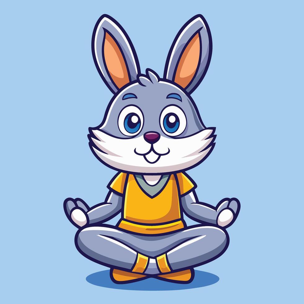 Adorable Rabbit Practicing Yoga and Meditation Icon Illustration vector