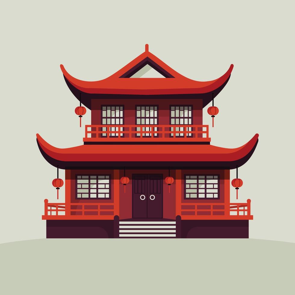 chinese red house in flat style isolated illustration vector