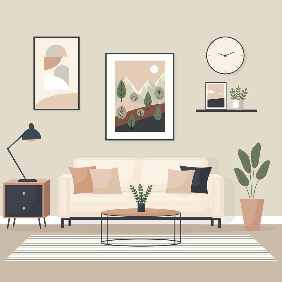 minimalistic living room flat style illustration vector