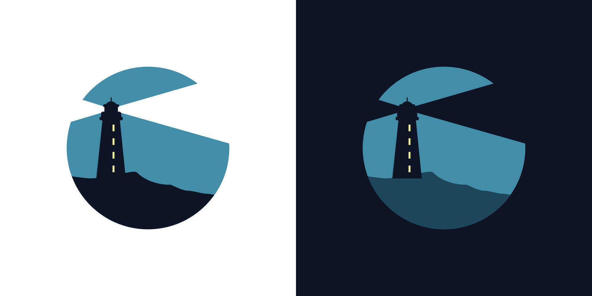 Lighthouse and land circle icon logo background design vector