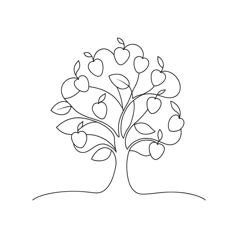 Mango tree Continuous line art flat illustration vector