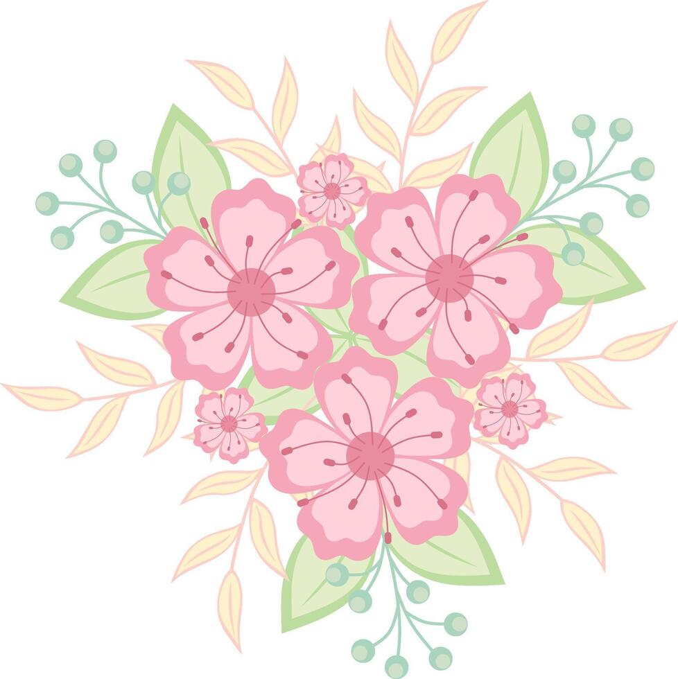 Pink Flower Bouquet. Beautiful Floral Vintage Illustration. vector