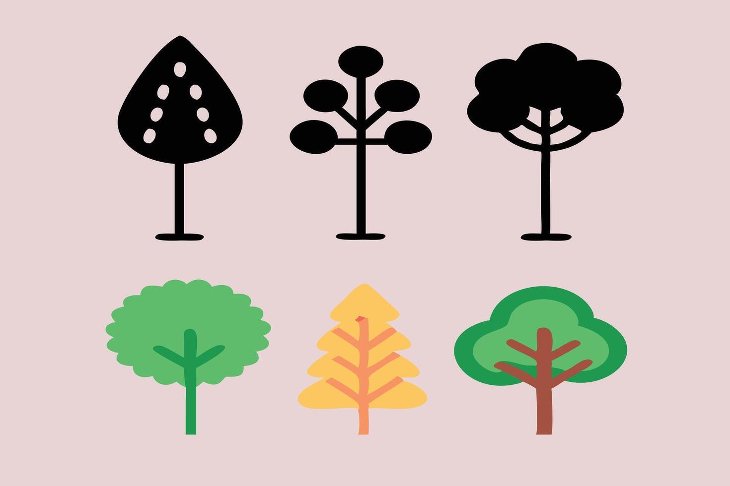 Six Diverse Tree Icons Nature, Symbols, Graphics, Design, Art, Illustration vector