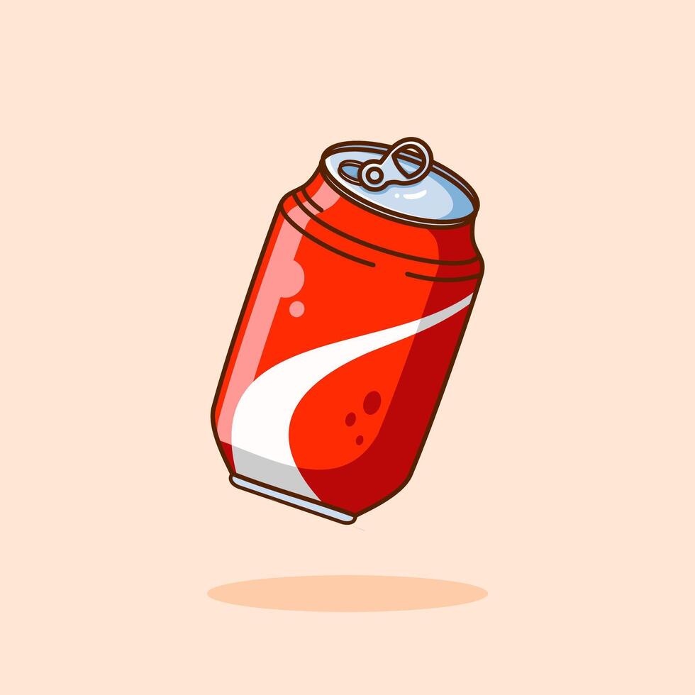 Red soda can, designed in cartoon flat style. Red soda drink bottle design. Illustration element vector
