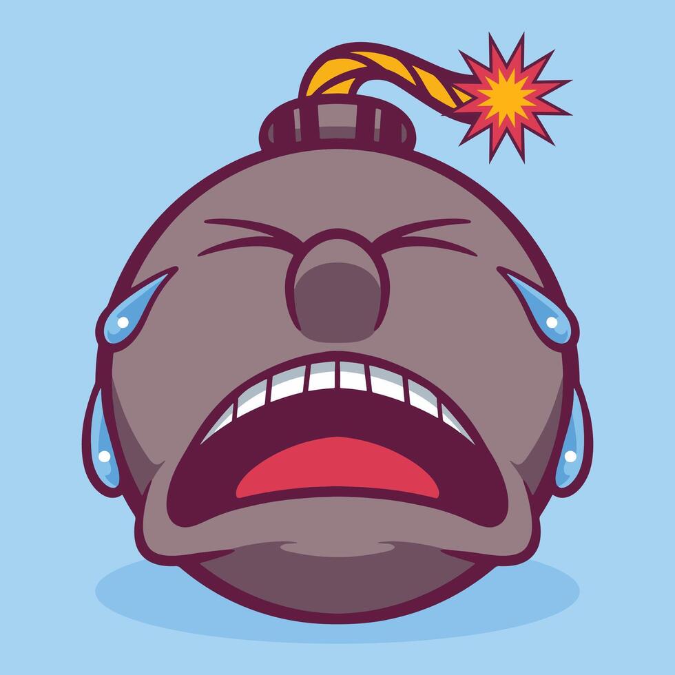Cute Crying Bomb With Cartoon Mascot Hand Drawn Illustration vector