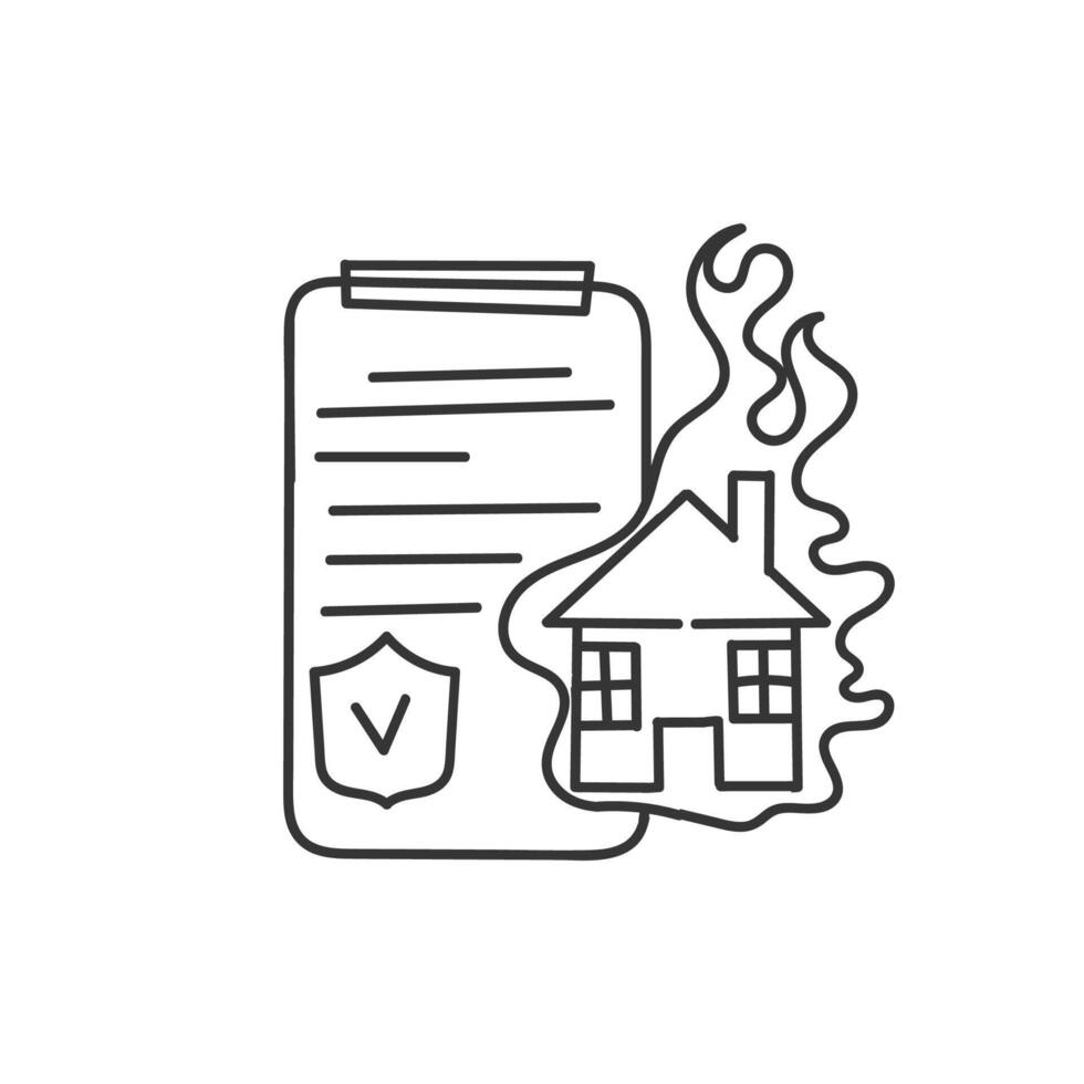 a house with a fire and a check mark on it vector