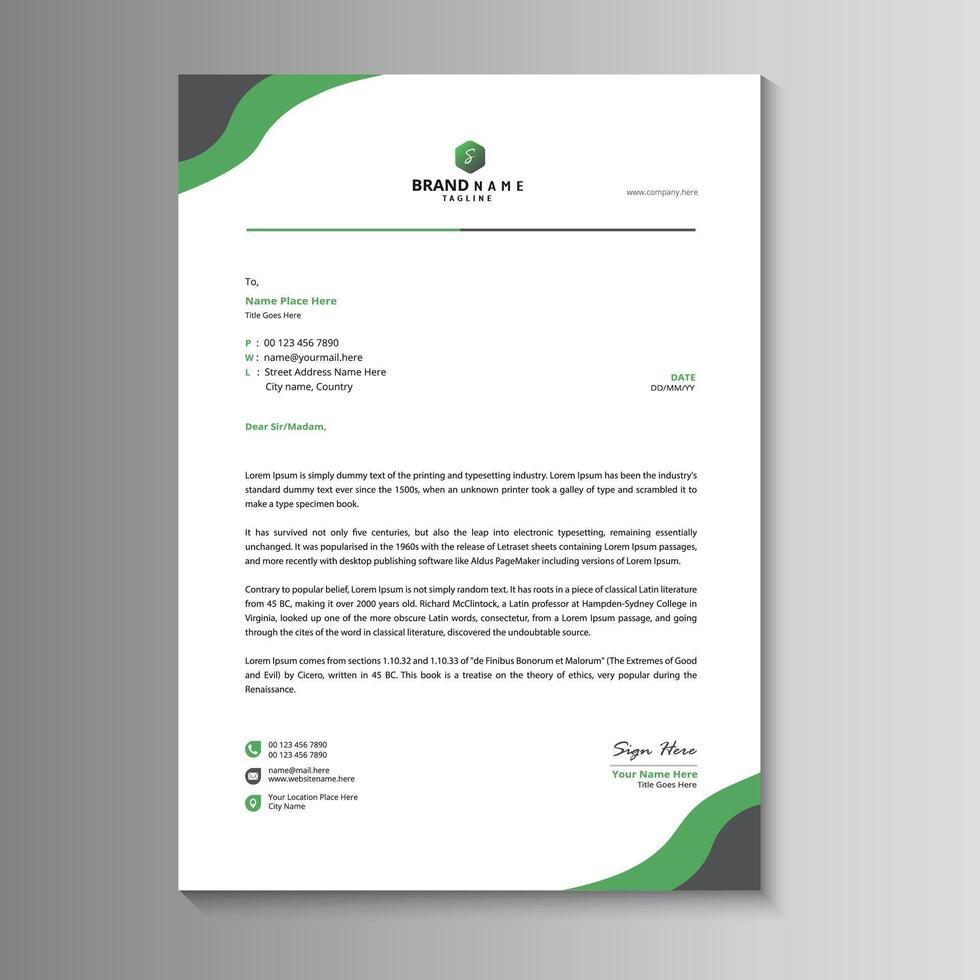 Green Elegant letterhead template design in minimalist style vector
