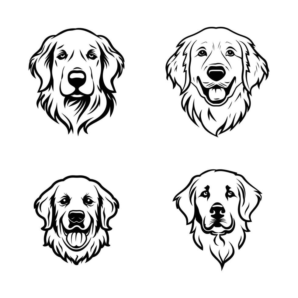 golden retriever head logo, minimalist outline vector