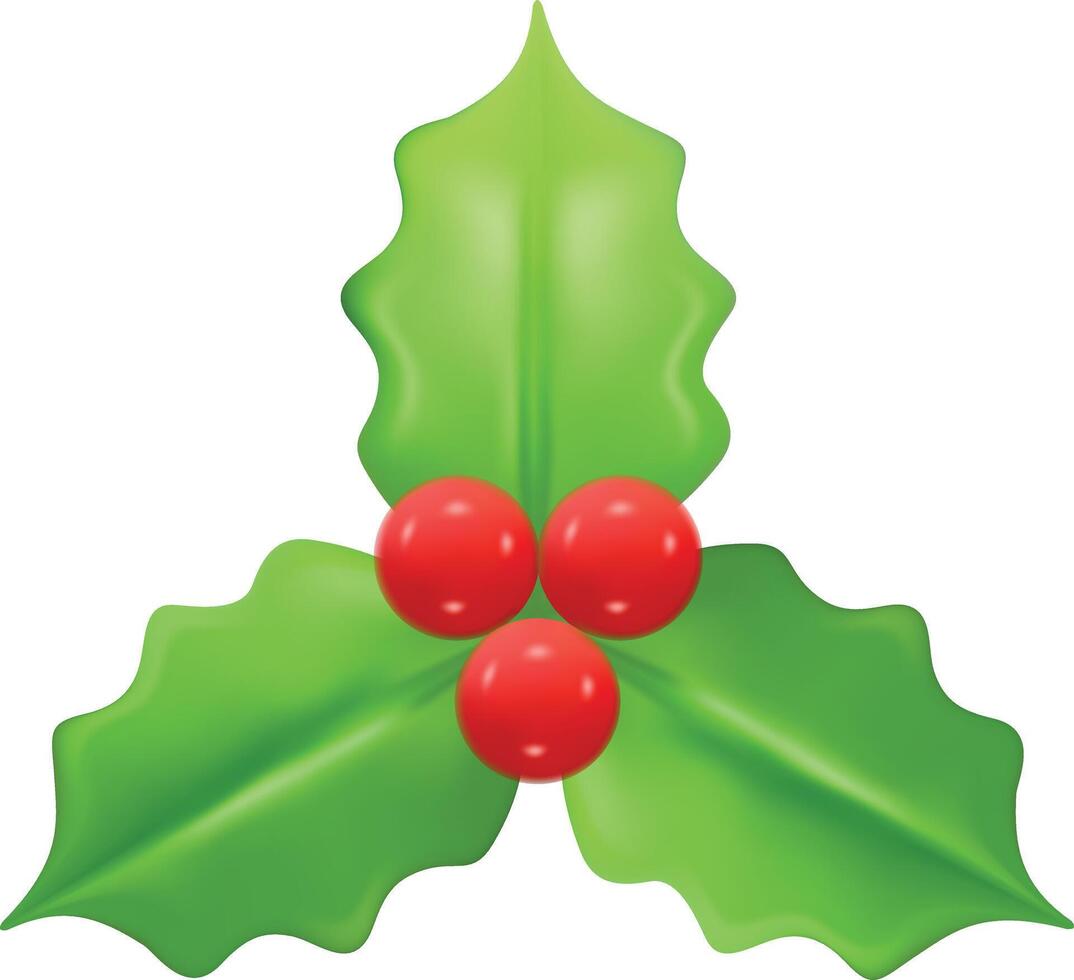 Set of festive 3d render Christmas decorations with red berries. vector
