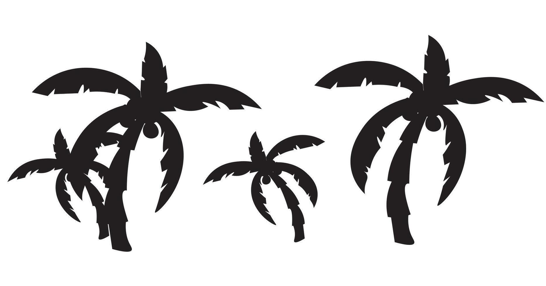 Three palm trees are shown in black and white vector