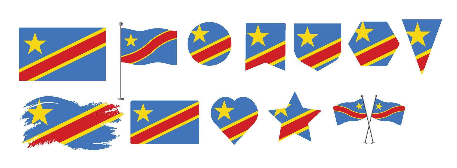 Set Democratic Republic of the Congo .national flag design set with popular shapes and brush. Russia flag illustration vector