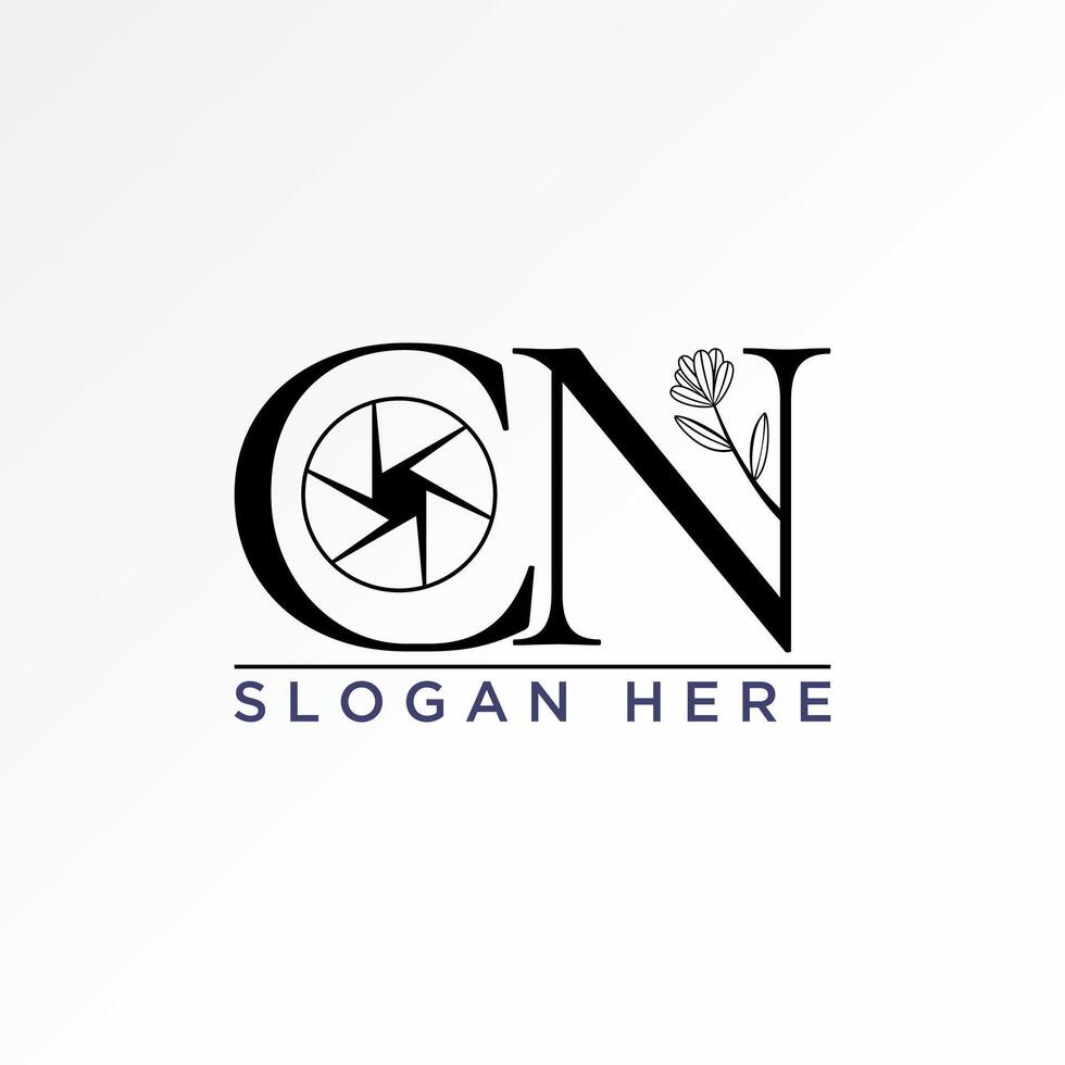 Logo design graphic concept creative premium stock image graphic initial CN serif font flower capture romantic monogram beauty nature feminine vector