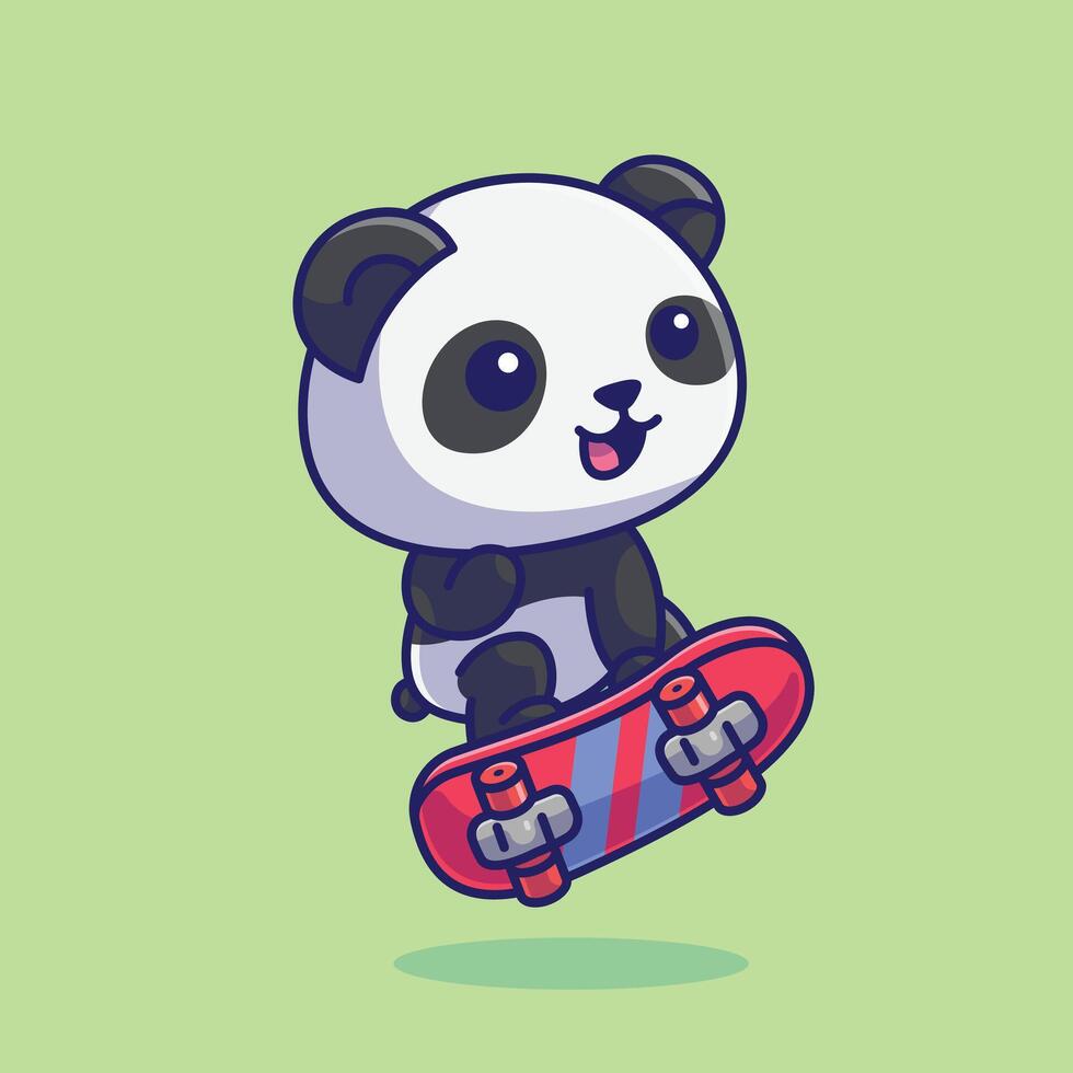 Simple a cheerful panda is playing a skateboard cartoon illustration Collection of animals concept icon isolated vector