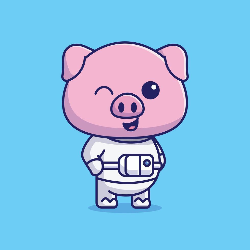 Simple cute pig astronaut in space cartoon illustration Collection of animals concept icon isolated vector