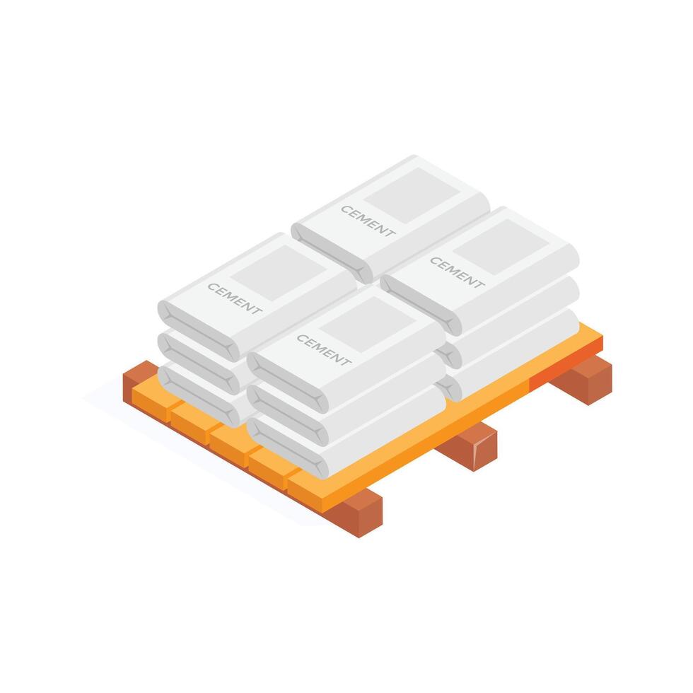 Isometric icon of cement bags, essential for construction and building projects vector