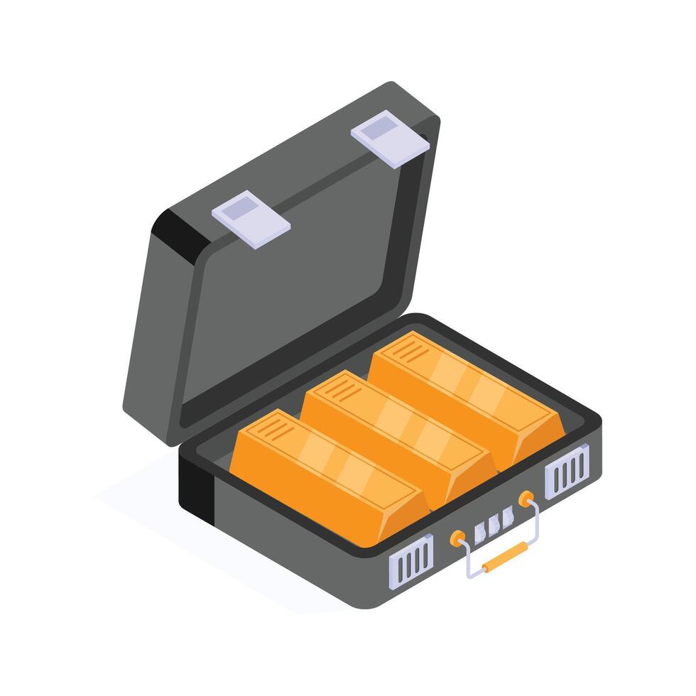 A briefcase containing gold bars for wealth storage or trade vector