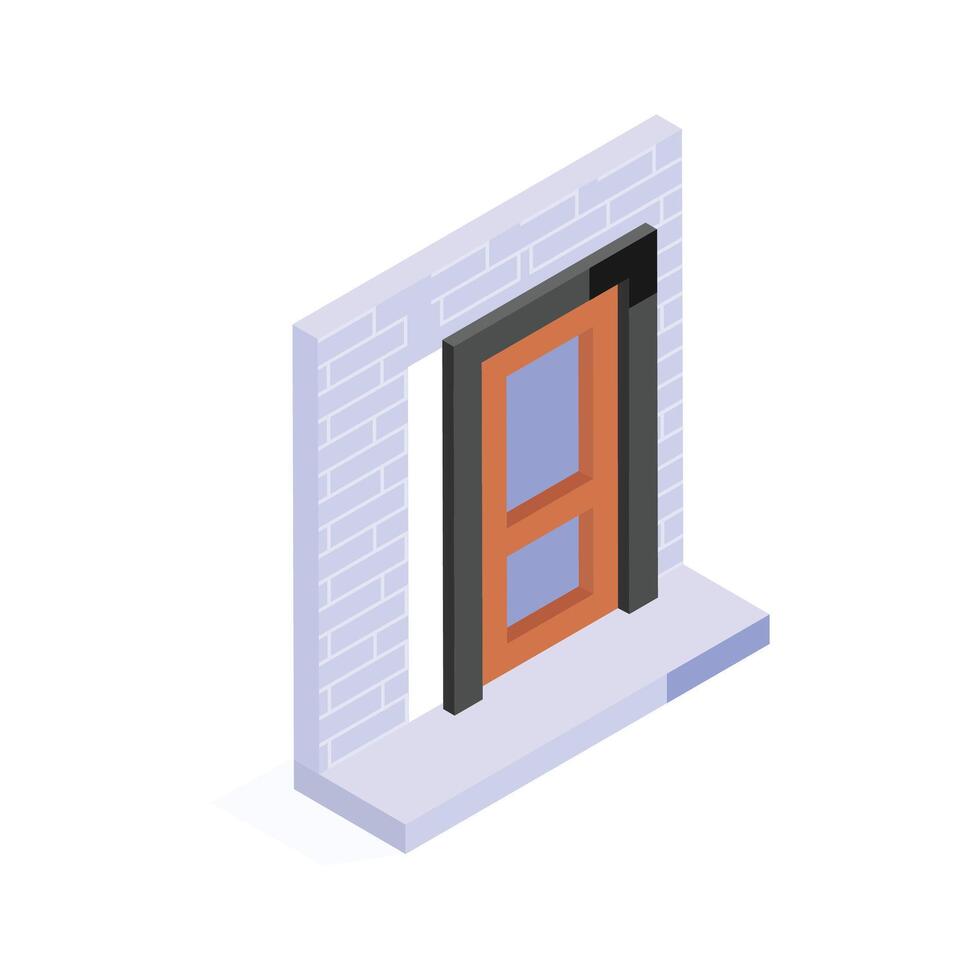 A handy isometric icon of the door ready for installation in a construction or renovation project vector