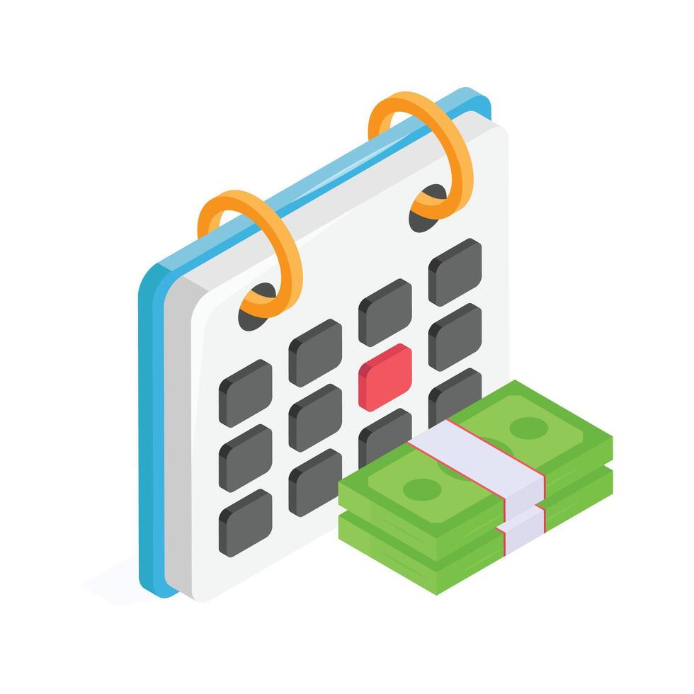 A calendar with cash, symbolizing scheduled payments or financial planning vector
