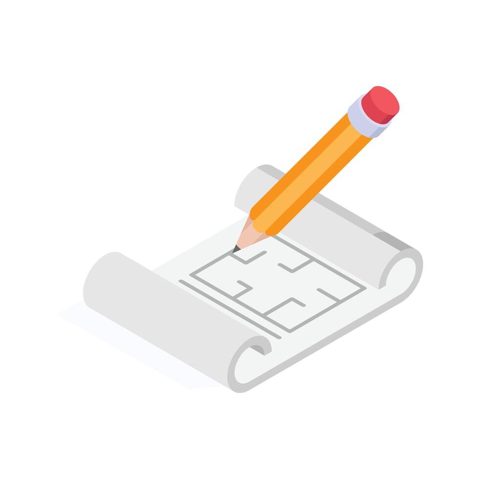 A blueprint with a pencil for sketching construction designs vector